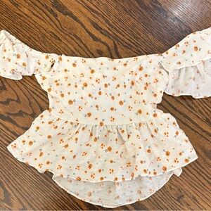Lena Floral Off-Shoulder Blouse in Cream and Orange